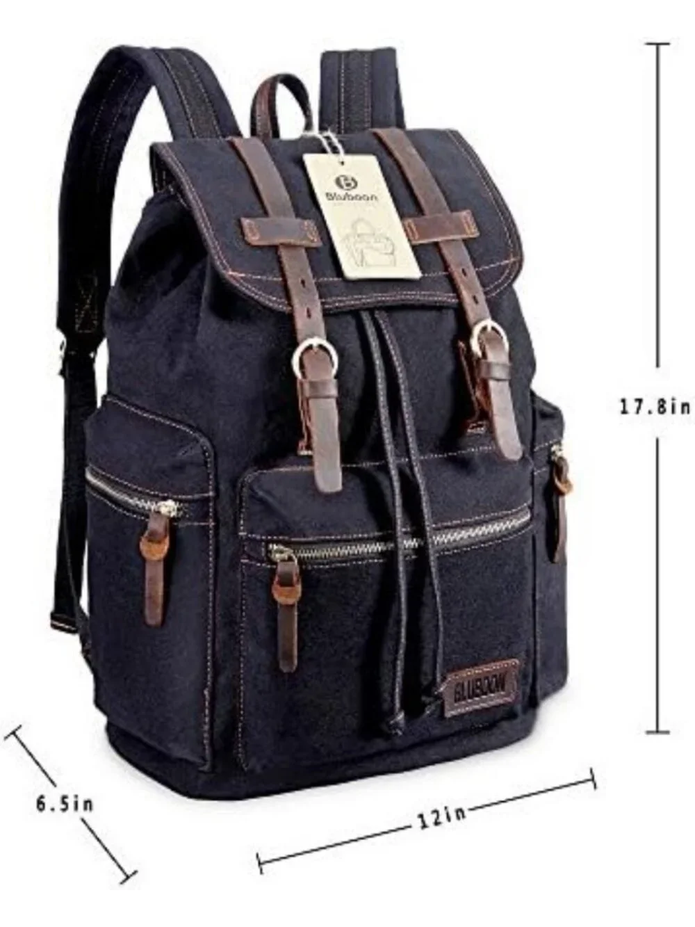 Vintage Leather Trim Backpack | Casual Bookbag for Men & Women | Travel Rucksack